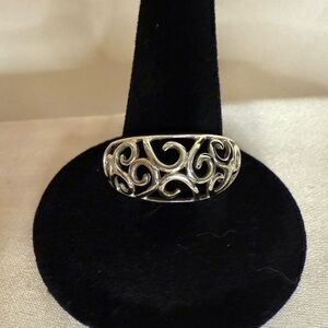 Elegant 925 Sterling Silver Dome Ring with Open Scroll Filigree Design Size 7